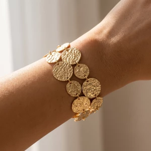 Hammered Disc Double Row Toggle Bracelet