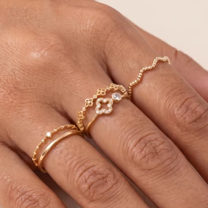 Five Piece Clover Flower Cz Stackable Ring Set