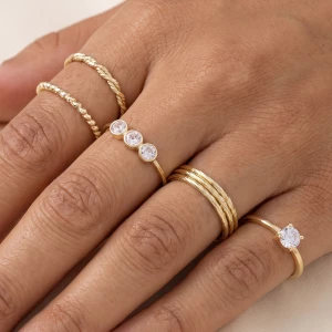 Five Piece Bezel Cz Twist Stackable Ring Set