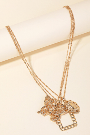 Layered Chain Assorted Butterfly Charm Necklace