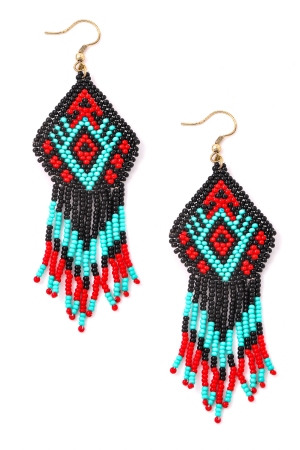 Beaded Aztec Fringe Dangle Earrings