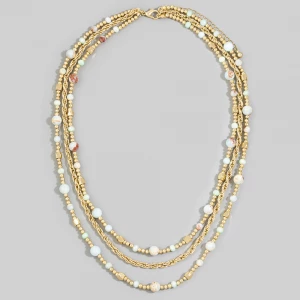 Triple Strand Semi Precious Stone Rope Chain Necklace