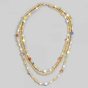 Triple Strand Semi Precious Stone Rope Chain Necklace
