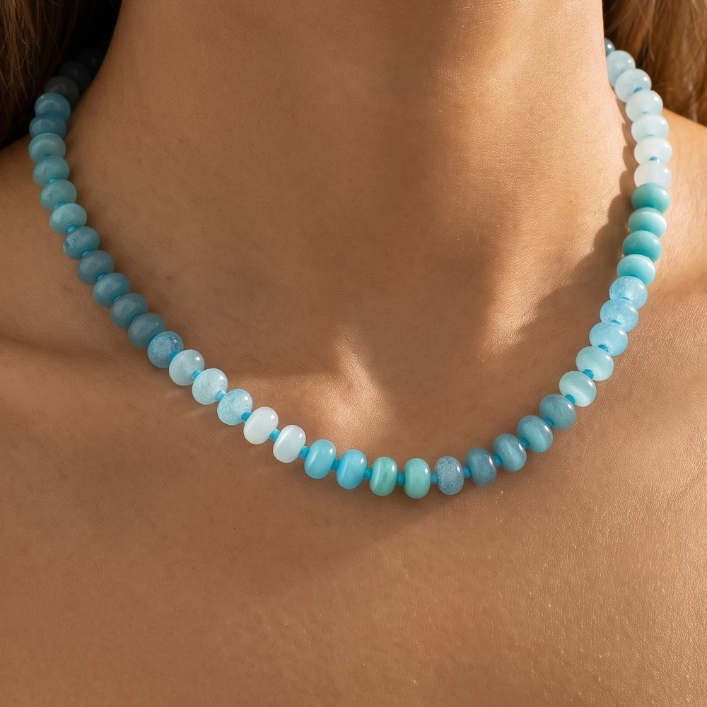 Semi Precious Stone Rondelle Bead Necklace