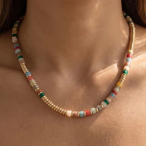 Semi Precious Stone And Heishi Disc Bead Necklace