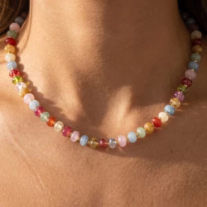 Semi Precious Stone Rondelle Bead Necklace