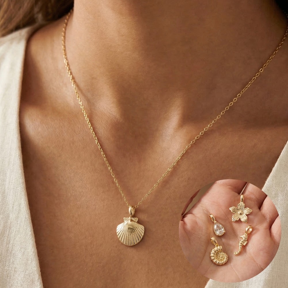 Sea Life Clam Shell Swappable Pendant Necklace
