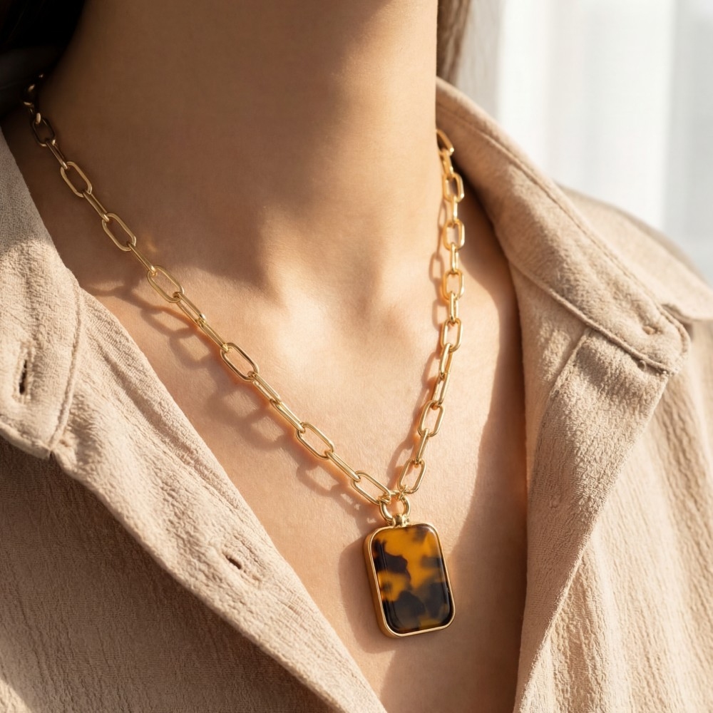 Rectangle Mother Of Pearl Pendant Necklace