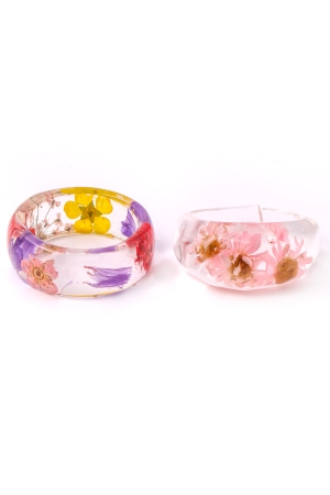 Clear Thick Resin Flower Ring Set