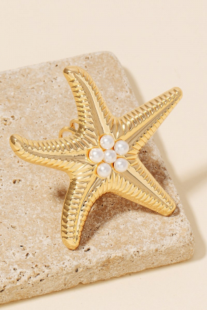 Pearl Studded Starfish Open Band Ring