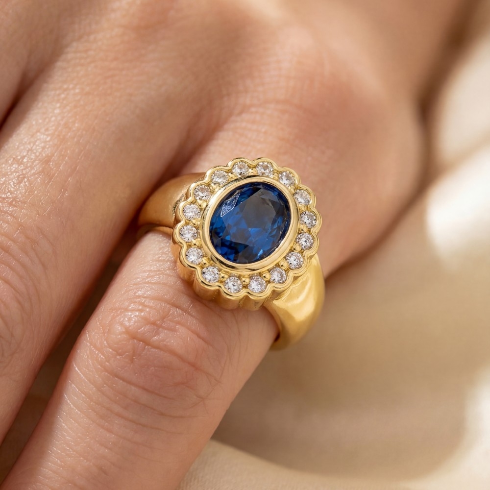 Gold Dipped Cz Oval Heirloom Signet Pinky Ring