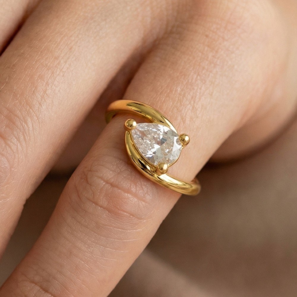 Gold Dipped Cz Teardrop Pear Pinky Ring