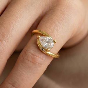 Gold Dipped Cz Teardrop Pear Pinky Ring