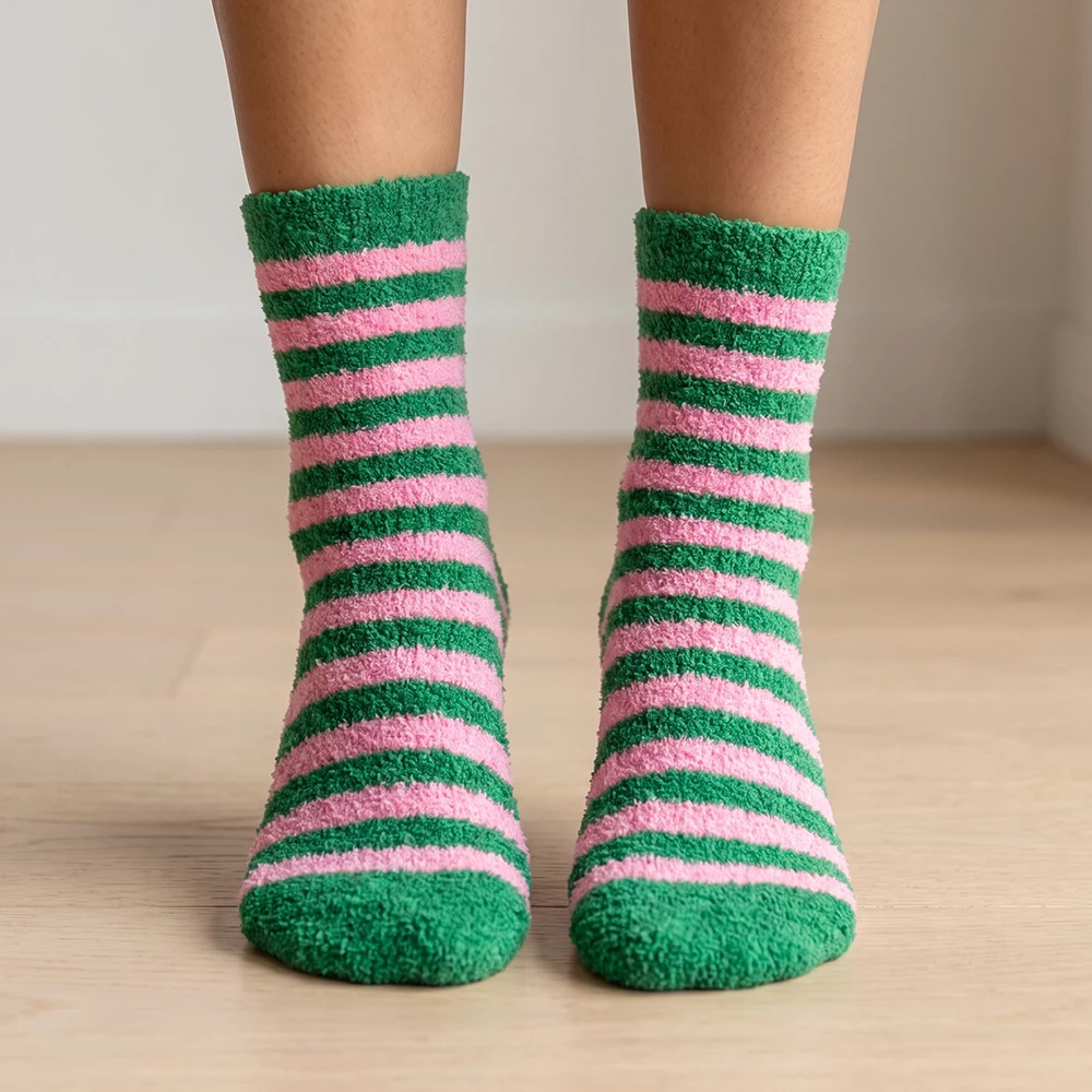 Dozen Fuzzy Stripe Star Heart And Dot Socks Set