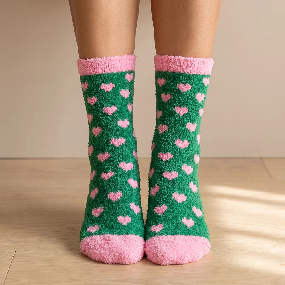 Dozen Fuzzy Heart Houndstooth Checker Chevron Socks Set
