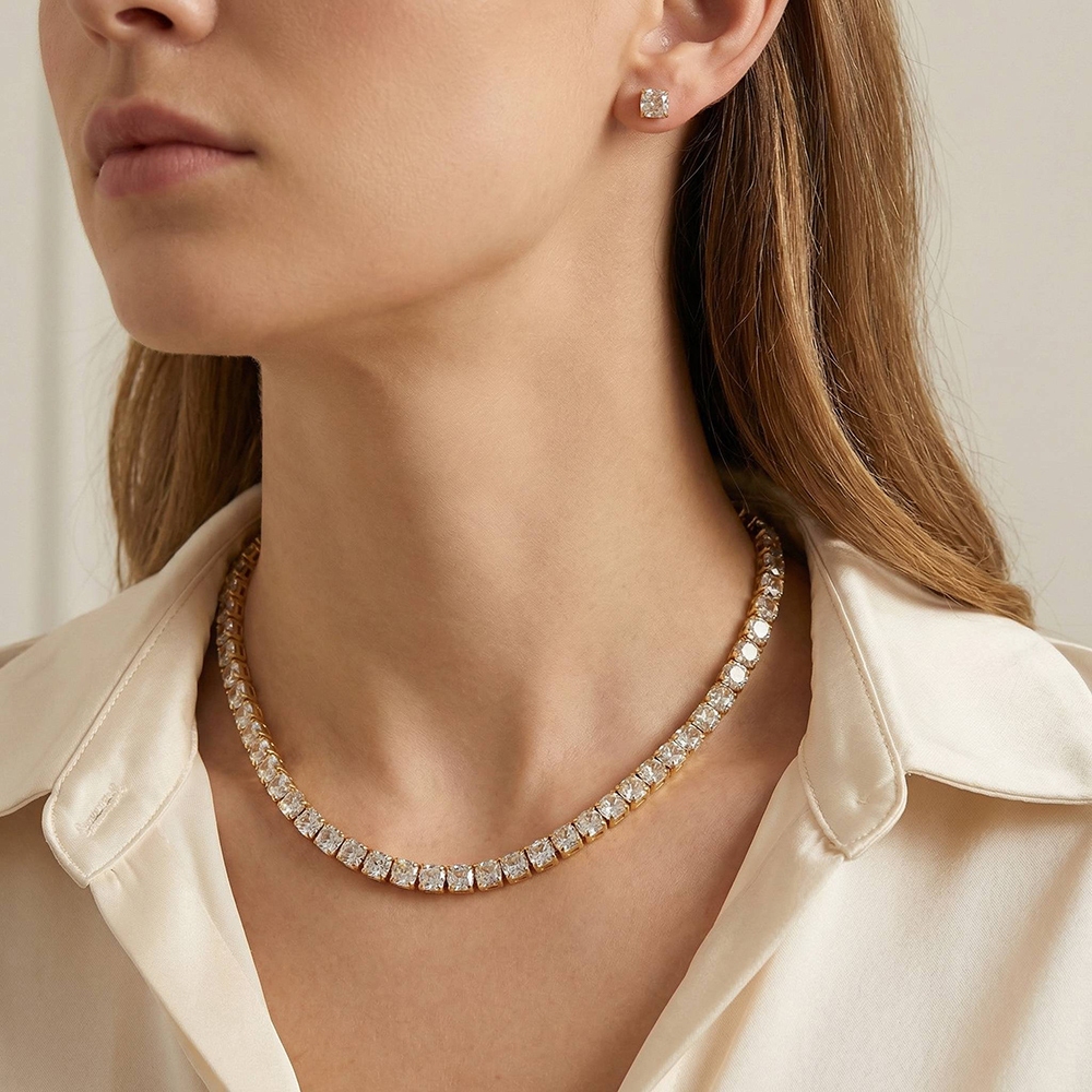 Cubic Zirconia Stud Chain Necklace Set