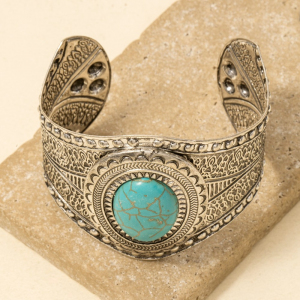 Oval Turquoise Stud Western Engraved Cuff Bracelet