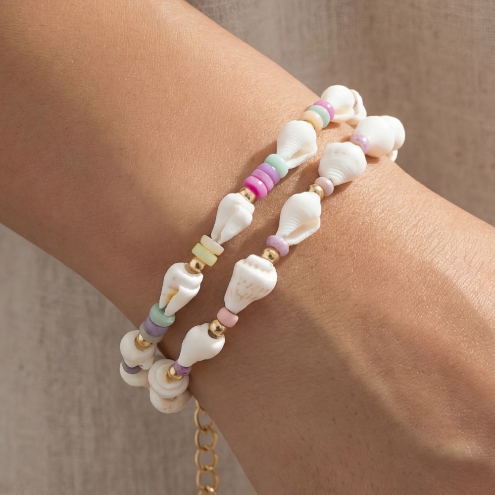 Colorful Disc And Sea Shell Beads Bracelet