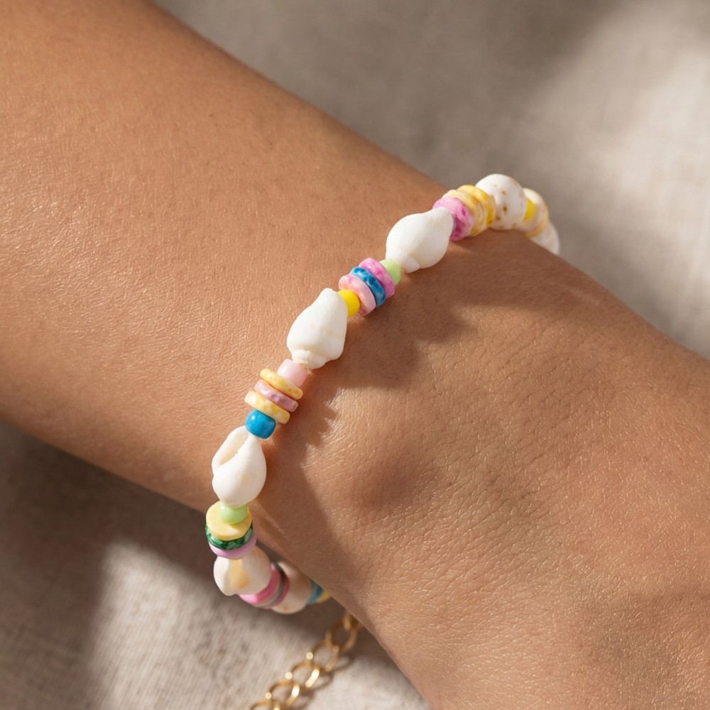 Vibrant Disc And Sea Shell Beads Bracelet