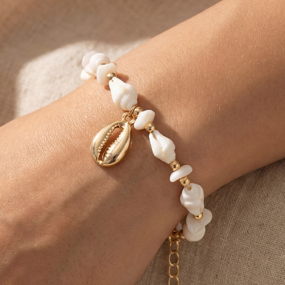 Cowrie Charm Sea Shell Chain Bracelet
