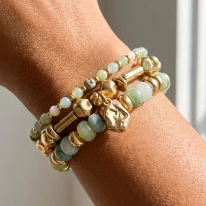 Semi Precious Stone And Metal Layered Bracelet Stack
