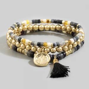 Multi Stone Tube Bead Wide Cuff Bracelet