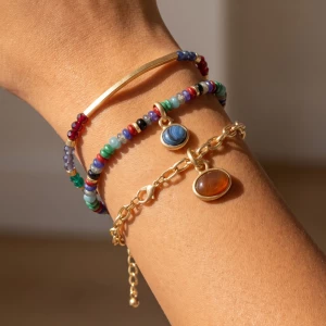 Beaded Chain Mix Stone Charm Bracelet Set