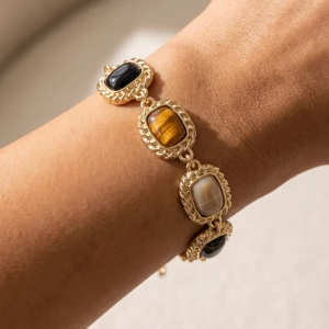 Rope Frame Stone Cabochon Link Bracelet