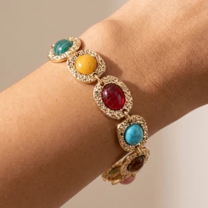 Textured Frame Multi Stone Link Bracelet