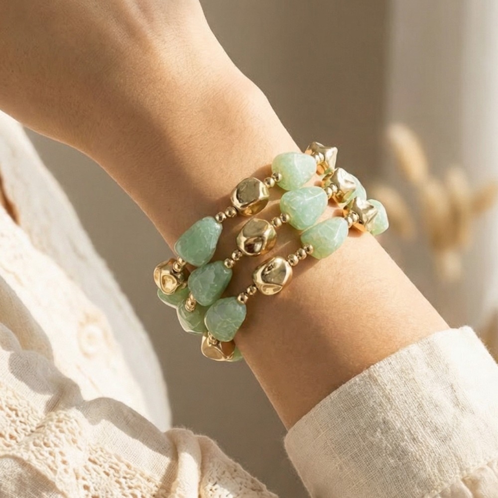 Assorted Stone And Gold Bead Layered Bracelet