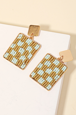 Checkered Bead Square Drop Earrings