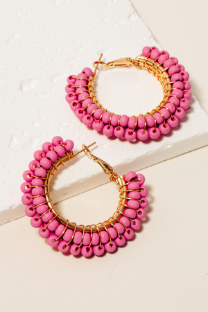 Layered Wooden Beads Hoop Earrings