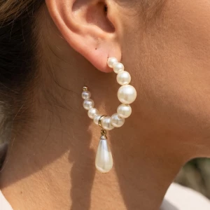 Pearl Beaded Hoop Teardrop Earrings