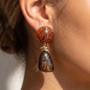 Marbled Round Post Nugget Drop Statement Earrings