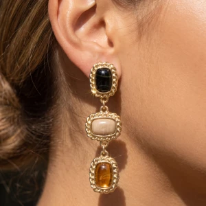 Rope Frame Triple Stone Linear Drop Earrings