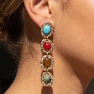 Textured Frame Multi Stone Drop Earrings