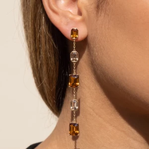 Step Cut Crystal Station Linear Drop Earrings