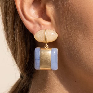 Oval Cabochon Post Square Panel Drop Earrings