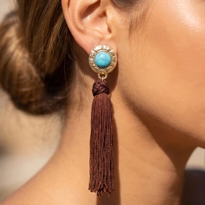 Turquoise Look Cabochon Knotted Tassel Earrings