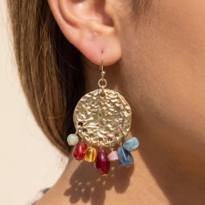 Hammered Disc Earrings With Mixed Bead Fringe
