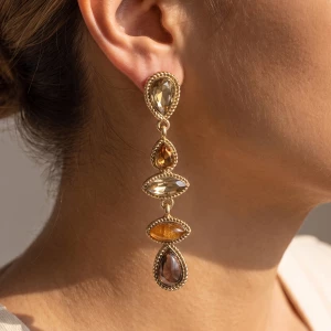Rope Edge Mixed Stone Linear Drop Earrings