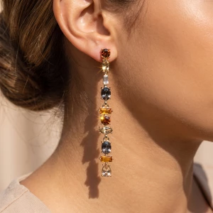Mixed Cut Crystal Linear Stick Drop Earrings