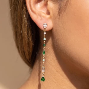 Crystal Teardrop And Bead Chain Linear Drop Earrings