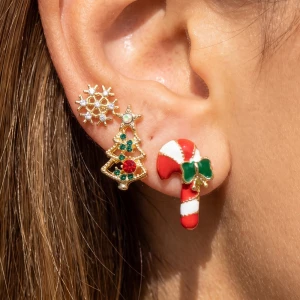 Snowflake Candy Cane Tree Stud Christmas Earring Set