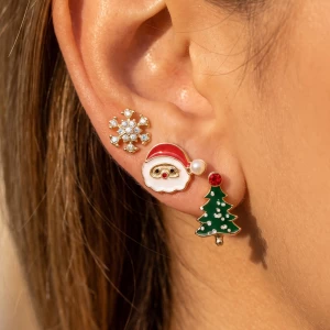 Santa Snowflake Tree Holiday Stud Christmas Earring Set