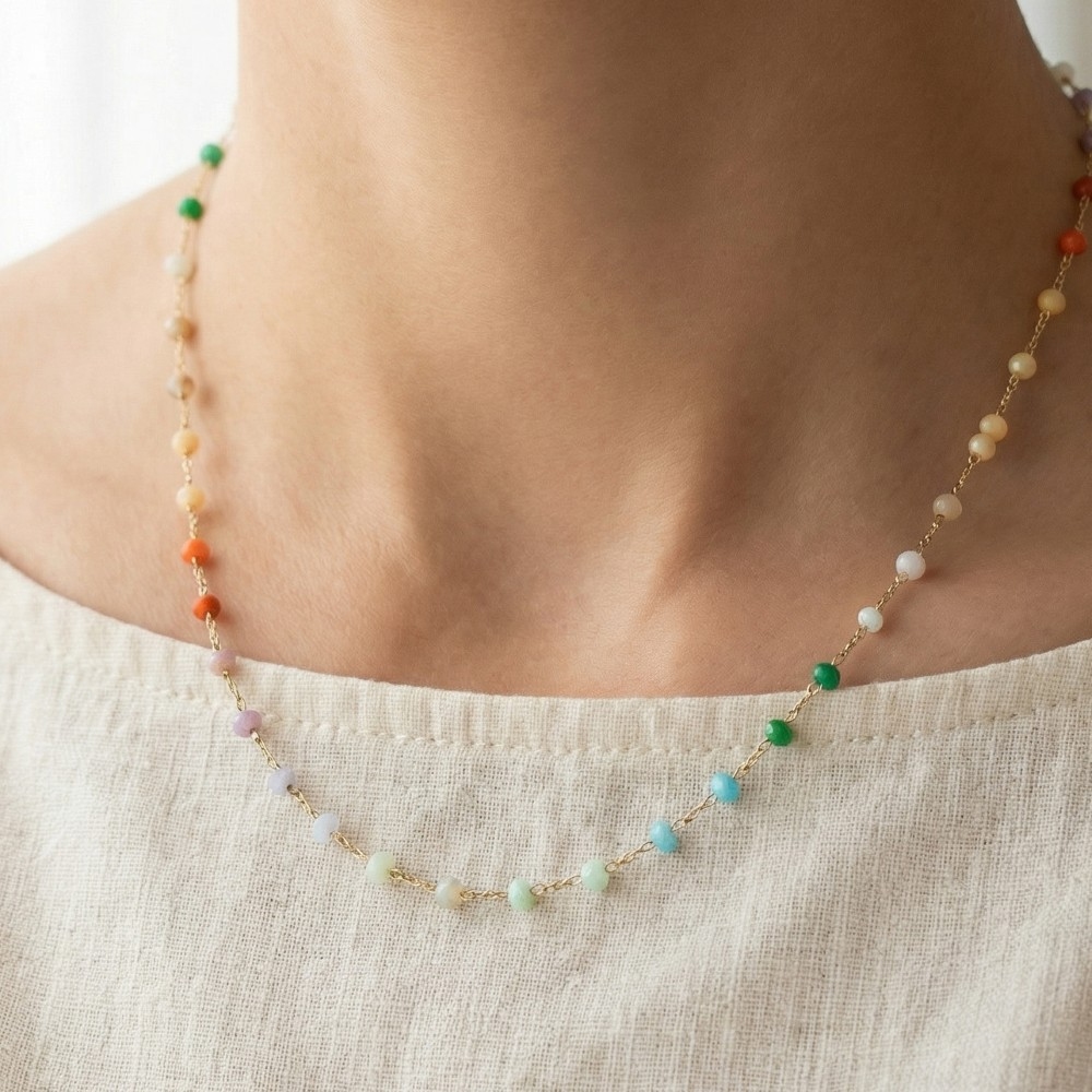Assorted Dainty Bead Station Chain Necklace