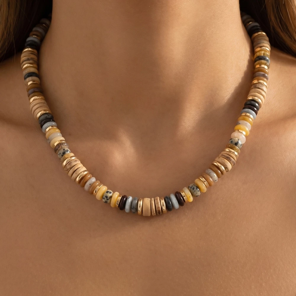 Mixed Rondelle Disc Bead Earth Tone Necklace