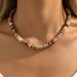 Mixed Rondelle Disc Bead Earth Tone Necklace