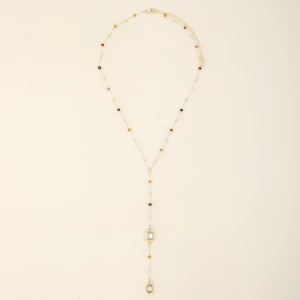 Beaded Step Cut Crystal Y Lariat Necklace