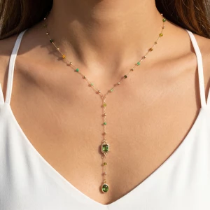 Beaded Step Cut Crystal Y Lariat Necklace
